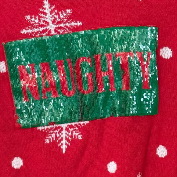 Ugly Christmas Sweater Red Green Sequin Change Naughty Nice Pullover Sweater M - Picture 9 of 11